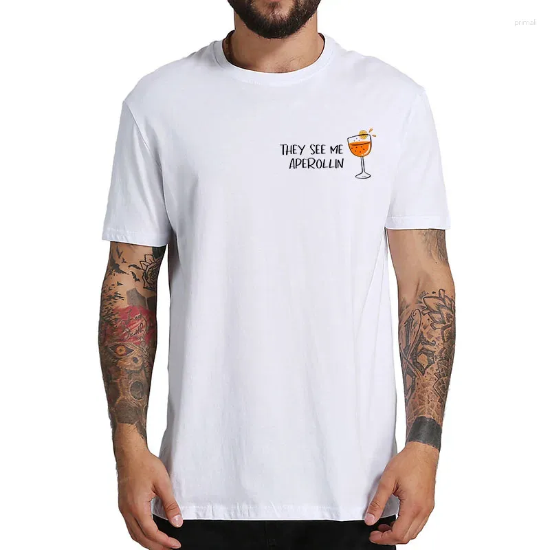 Camisetas masculinas, eles me veem Aperollin Summer Drink Shirt for Wine Lovers Camise