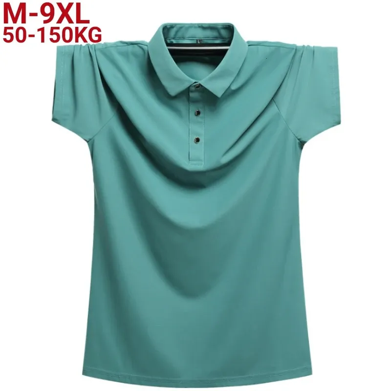 بالإضافة إلى الحجم 9xl 8xl Men Polos Summer جودة عالية الرجل مينس قصير الجليد الحرير الصلب ألوان رجال الأعمال غير الرسمية قميص البولو 240415