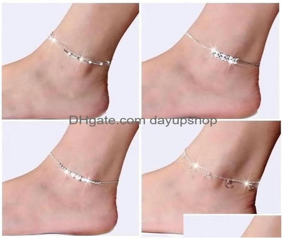 Ankänen Neues 925 Sterling Sliver -Knöchelarmband für Frauen Fußschmuck eingelegtes Zirkon auf einer Beinpersönlichkeit Geschenke 527 T2 Drop Deliver 9400255