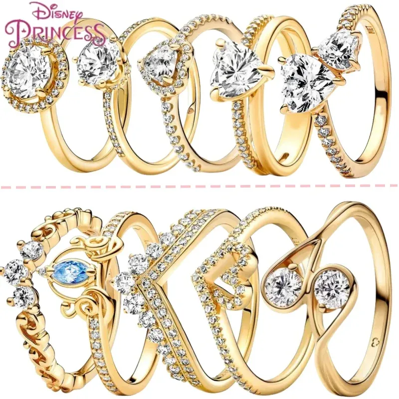 Authentic fit women rings heart love ring Zircon Princess Heart Shaped Crown