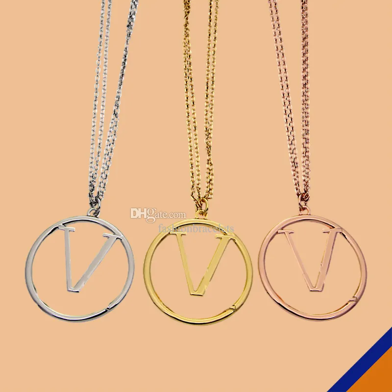 Necklace Pendant Chain Designer V Luxury Jewelry Bijoux Circle Openwork Double Layers Letters Classic Brass New Fashion High Quality Womens Mens Free Shipping