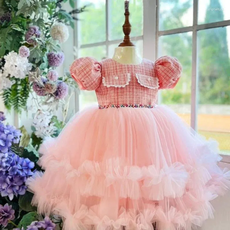 Mädchenkleider Zeremonie flauschiger 1. Geburtstagskleid für Babykleidung Taufe Kleinkind Perlen Prinzessin Girls Party Hochzeitskleid