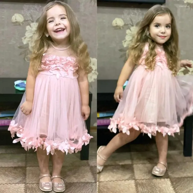 Robes de fille 2024 robe de princesse douce bébé enfants filles vestiges de mariage blanc partage enfant applique rose