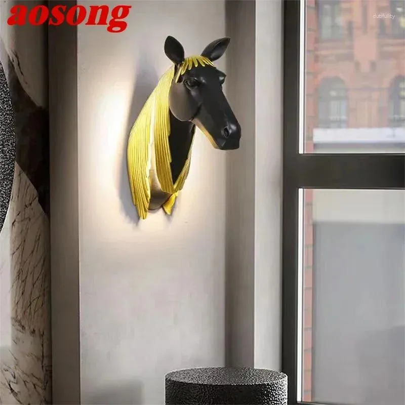 Lampy ścienne AoSong Contemporary Horsehead Lampa Spersonalizowana i kreatywna salon sypialnia Korytarz Korytarza Dekoracja Światła