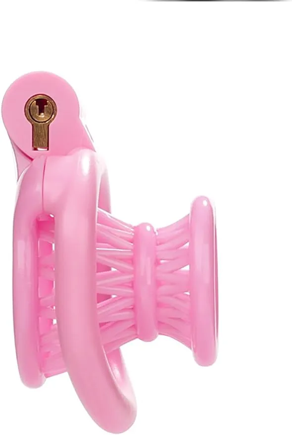 Mannelijke pik kooi kuisheid apparaat klein roze kuisheid kooi met 4 actieve ringen omgekeerde visval bondage kuisheid kooi voor mannen penis oefening seksspeelgoed (roze)