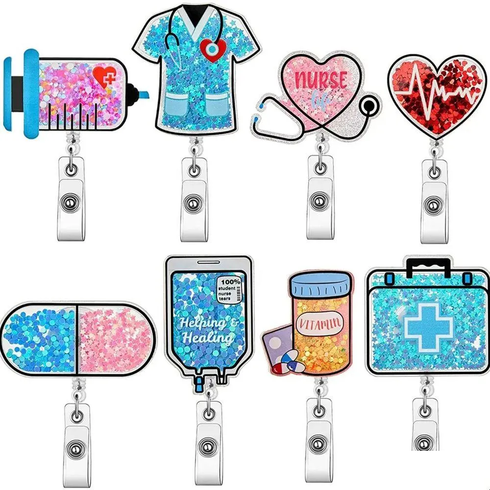 Anneaux clés 10 pcs / lot Nouveaux styles personnalisés Scrud Life Acrylique Badge Holder Infirmière Accessoires Médicaux Sépère de soins infirmiers Étudiant CNA REEL DROP DHK9D