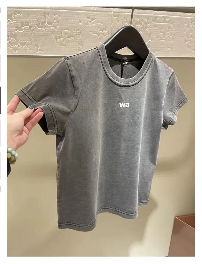 2024 T-shirt d'été solide pour femme vêtements de vêtements imprimé O-cou t-shirt à manches courtes Femme Femme Crop Top 100% coton