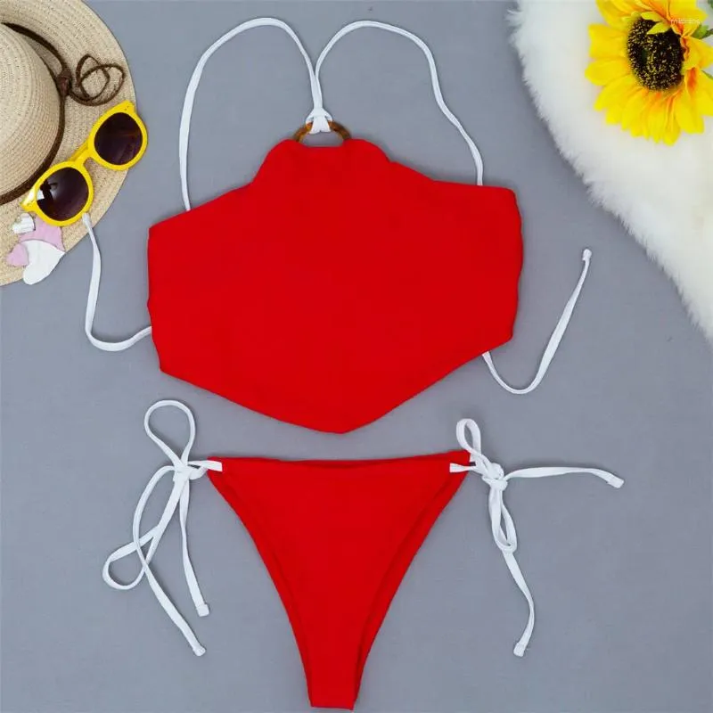 Swimwear Women Sexy Sans manches Backless Bikini Bikini Femme Femme Femmes Two-pièces Set Bather Bathing Fissure Swim K3061