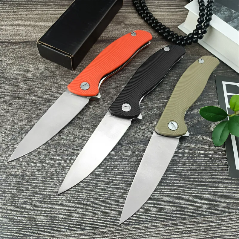 G10 Tactical Flipper Pocket Folding Knife D2 Stainless Steel Satin Plain Blade Manual Open EDC Camping Knife Multitools Hunting Fruit Cutting Tools with Clip 3300