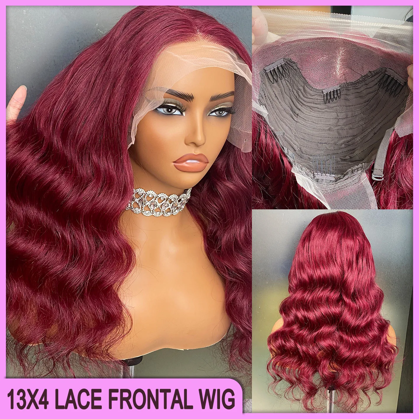 Wholesale Malaysian 10A Grade Peruvian Brazilian Wine Red Body Wave 13x4 Transparent Lace Frontal Wig 20 Inch 100% Virgin Remy Human Hair On Sale
