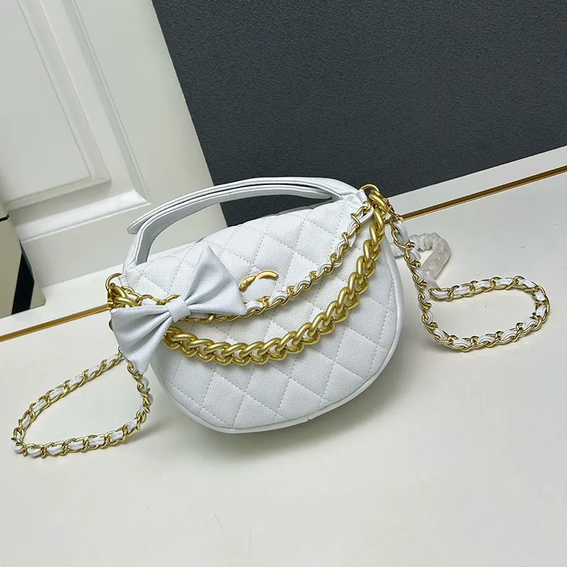 Borsa per trucco per torta rotonda in prua da donna 16 cm in pelle caviale in pelle di lusso frizione tendenza moneta borsetta hardware oro catena a tracolla a tracolla porta commerciale supporto per la spesa sacoche