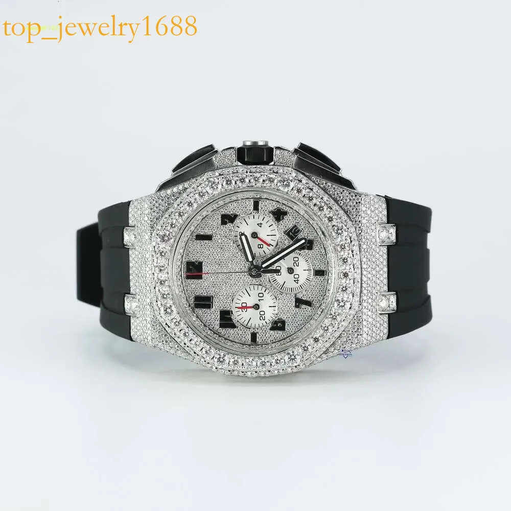 Stylish Watch Featuring Moissanite Half Diamond Design with Rubber Strap Ensuring A Fashionable and Elegant Appearance