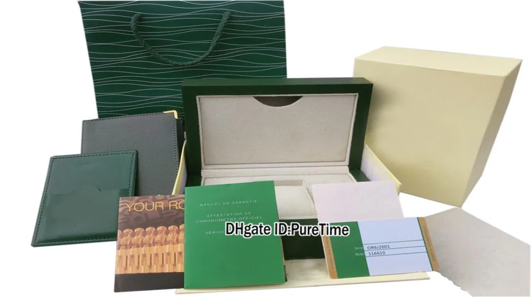 Tanie klasyczne zielone drewniane oryginalne pudełko zegarek certyfikat karta Portfel zielony skórzany papierowy papierowy papier