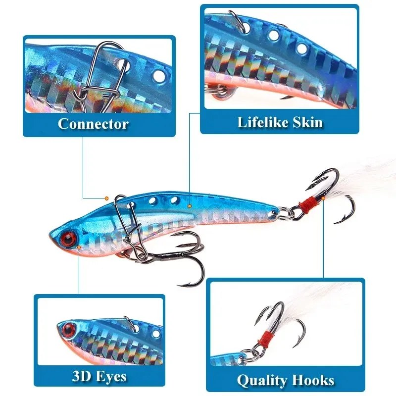 2024 Metal Lure Vibration Blad Vib Dragon Tandblodstråg krok vib fiske tackla crankbait sjunkande vibrationer hårt bete för