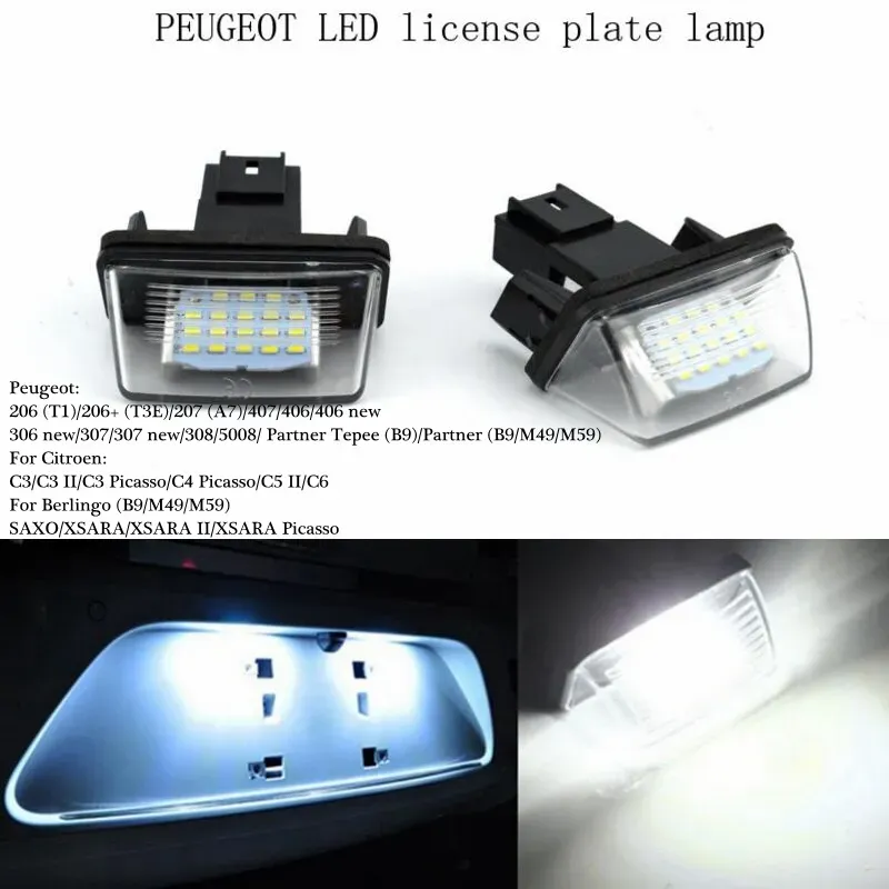 Super Bright 12V 18 Led Licence Number Plate Light Bulbs License Light For PEUGEOT 206 207 306 Citroen C3 Picasso C4 5 XSARA SAXO