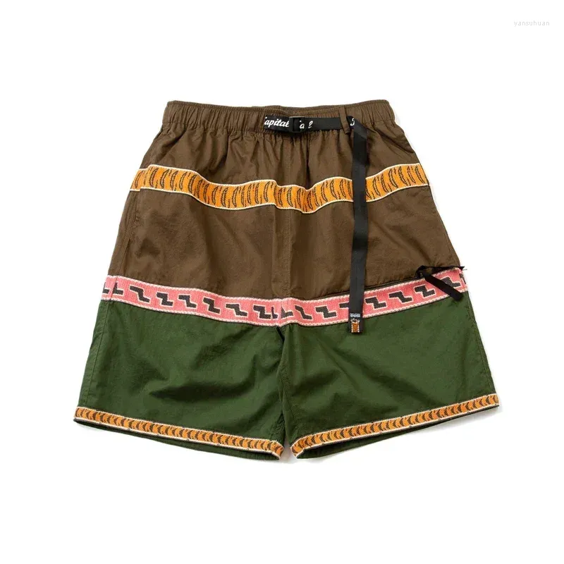 Herren -Shorts 2024 Sommer Japanische Modemarke Hirata Hehong Farbpatching Tiger Ribbon Fünf Punkt lässig