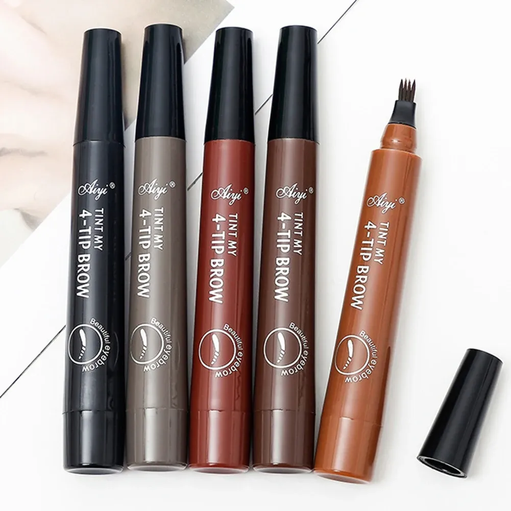 Enhancers Tattoo Eyebrow 3D liquid Ink Pen waterproof 4 fork pencil brow Eyes Makeup Female Cosmetics 5 Natural Color Available