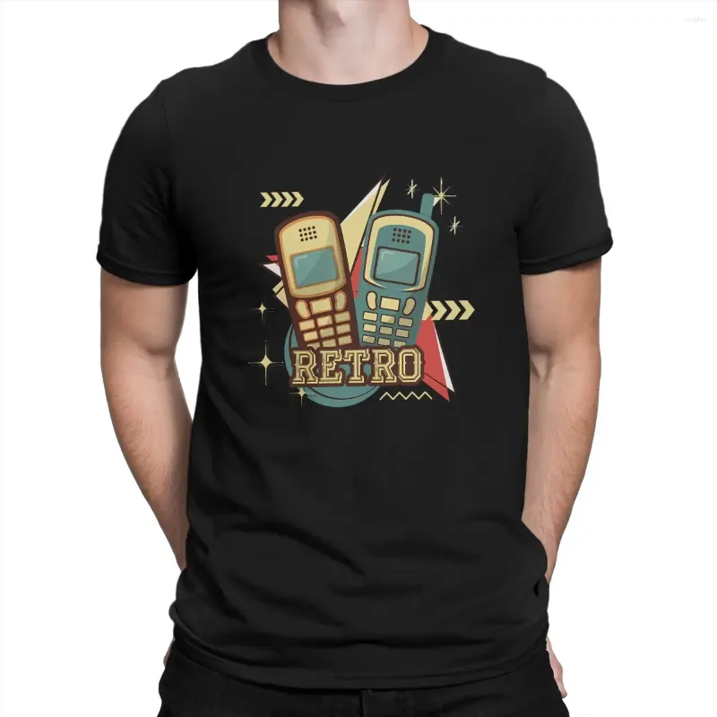 Herr t -skjortor retro mobiltelefon klassisk grafisk polyester tshirt vintage style streetwear bekväm skjorta manlig tee