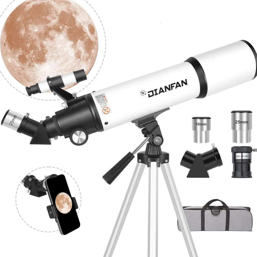 Apertura de alta potencia de 80 mm Telescopio astronómico de 600 mm para adultos, principiantes y niños - telescopio refractor totalmente recubierto para uso profesional