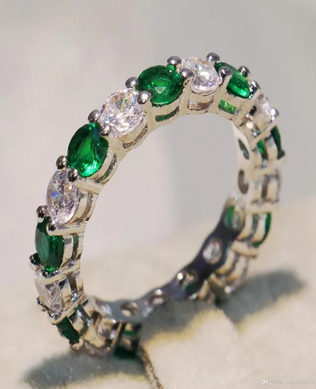 2018 Sparkling Brand New Luxury Jewelry 925 STERLING Silver Round Cut Emerald Zirconia Popular Women Maridage Band Circle Ring 5952453