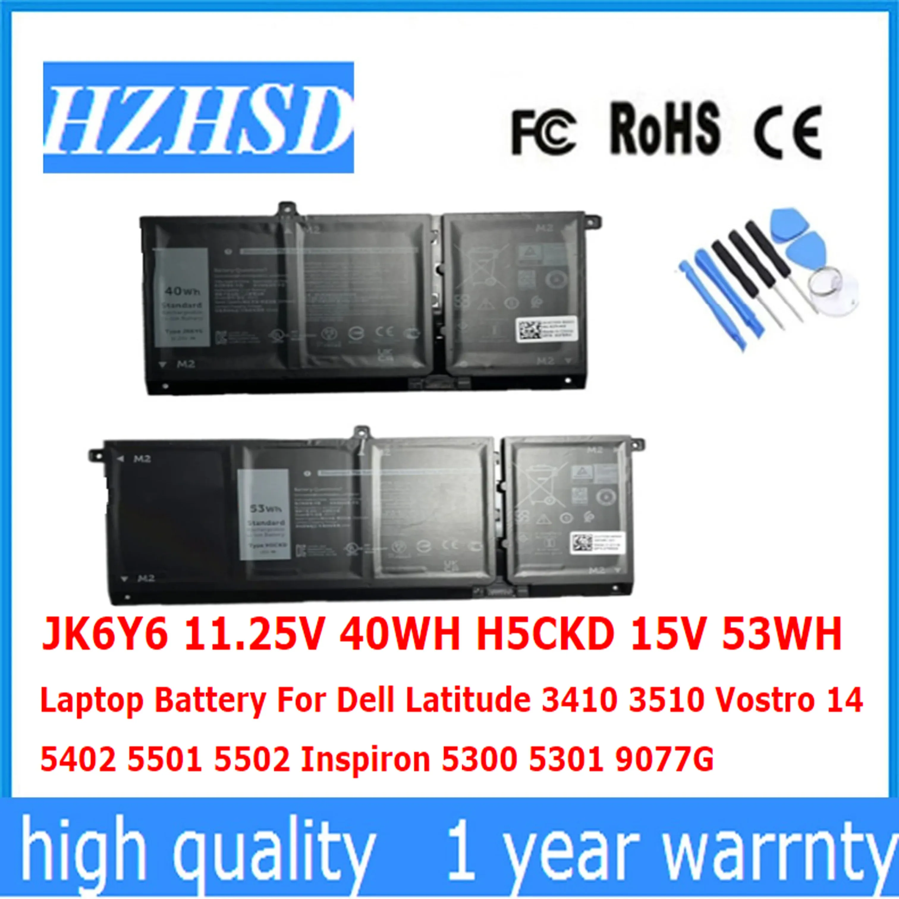 Baterías JK6Y6 11.25V 40WH H5CKD 15V 53WH BATERÍA DE LA PORPORTAP PARA Dell Latitud