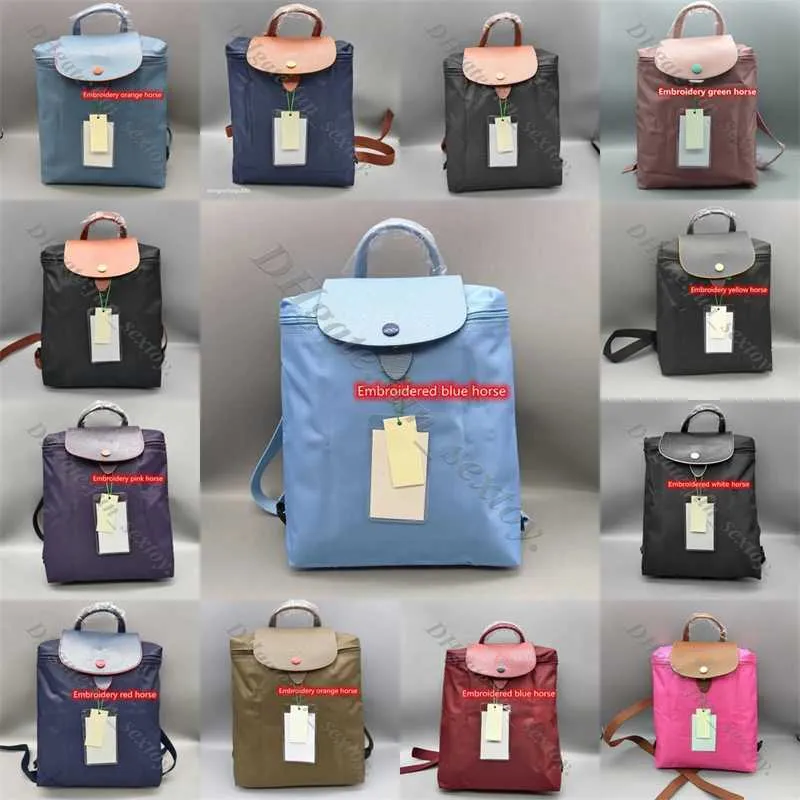 Vendas de alta qualidade bolsa bolsa de bolsa de atacado Moda de moda dobrável mochila francesa Nylon Women Women 70th Anniversary Luxury Borderyer Horse Horses Designer Khaki