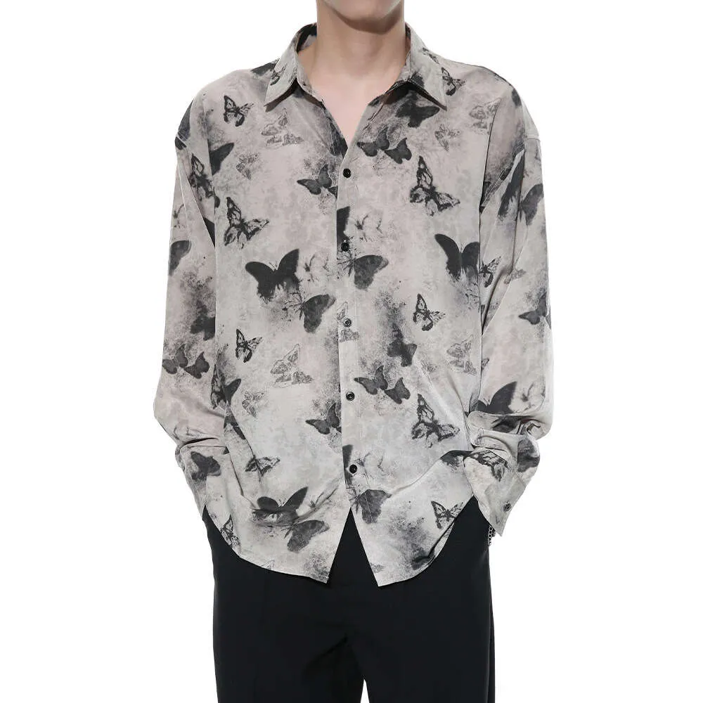 MtlClothes Men's Wear |2024 Spring New Product Produto Chinês estilo criativo Butterfly Ink Trendência de camisa completa