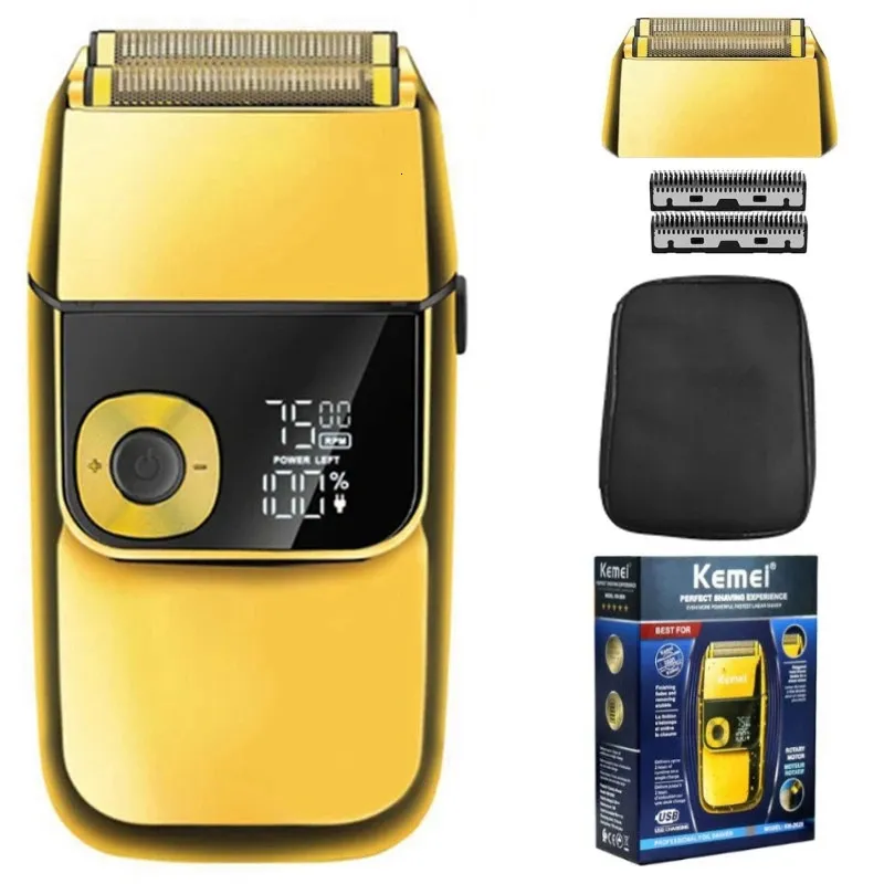 Kemei Professional Hair Beard Rasoir électrique pour hommes Logement en métal rasoir électrique Rasage de tête lavable Machine rechargeable 240411