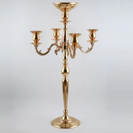 Dekorasyon Yeni Stylegold 5Arms Şamdan Şam Tutucular Metal Şamdan Gold Finish Candlesticks Candle Holder Düğün Etkinlik Dekoru