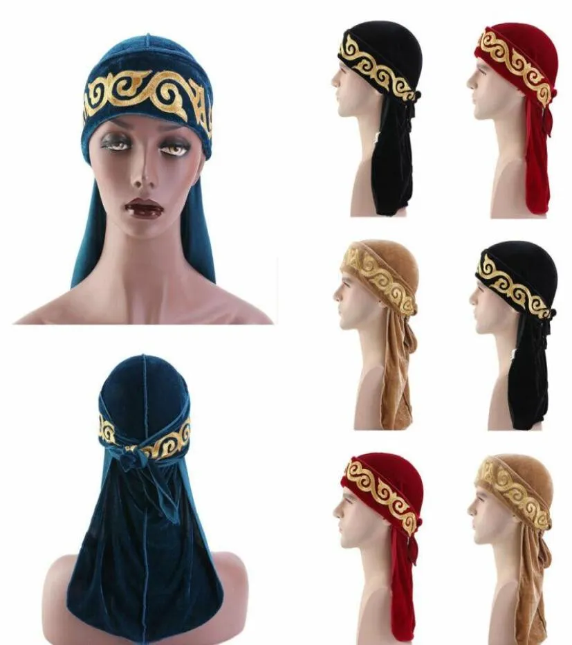 Unisexe Pirate Hat Velvet Cap Men Femmes musulmanes Longue Hijab Turban Nouveau têtes musulmanes Velvet Durags Men039s Turban Hats1255719