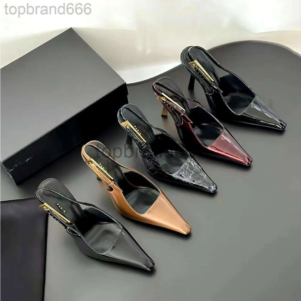 New Mirror Leder Slingback Sandal Slipper Stiletto Heels Schnalle Damen Luxusdesigner Sommer Sexy Party Kleidungsschuhe Mädchen Loafer Abend High Heel 7-9cm