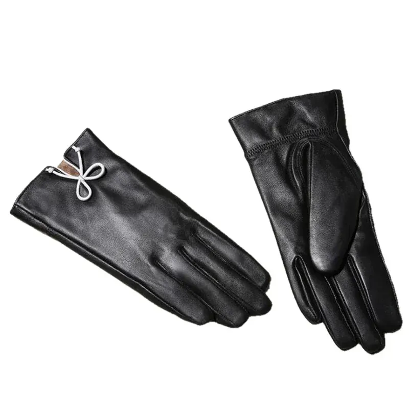 Genidi guanti di pelle di pecora eleganti da prua femminile in pelle Guerra inverno termico mantieni i guanti caldi Luva femminina