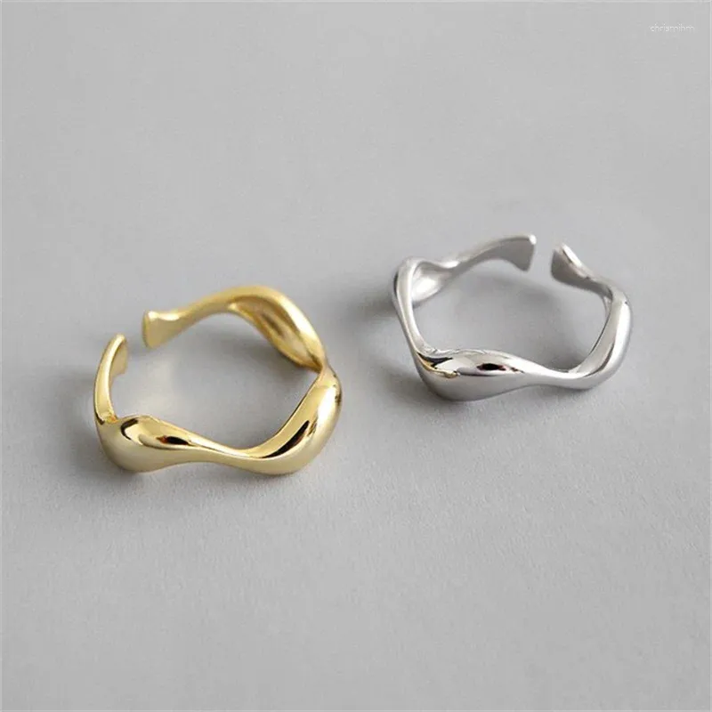 Cluster Rings Fashion Silver Plated Creative Handmade Irregular Wave Smooth Engagement Jewelry For Women Adjustable Size E082