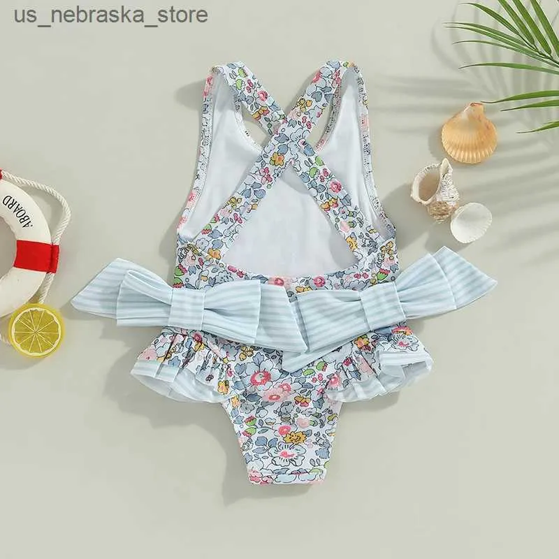 One-Pieces MayUMMPY toddler girl swimsuit sleeveless and backless swimsuit with pleated edges summer childrens beach suit Q240418