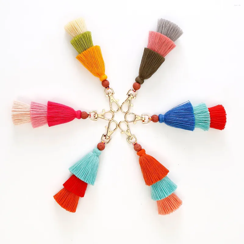 Keychains dames Boheemian Tassel hanger handgeweven sleutelhanger retro etnische stijl vulkanische stenen auto sleutelring K5095