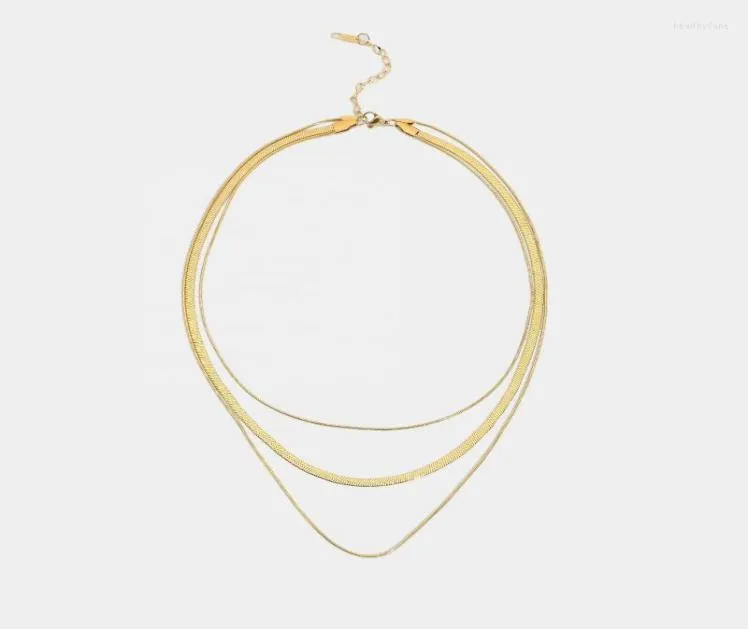 Catene da 3layer collana a catena di serpenti per donne impilando gioielli 14k in acciaio inossidabile inossidabile in acciaio inossidabile piatto coglione Heal227277179