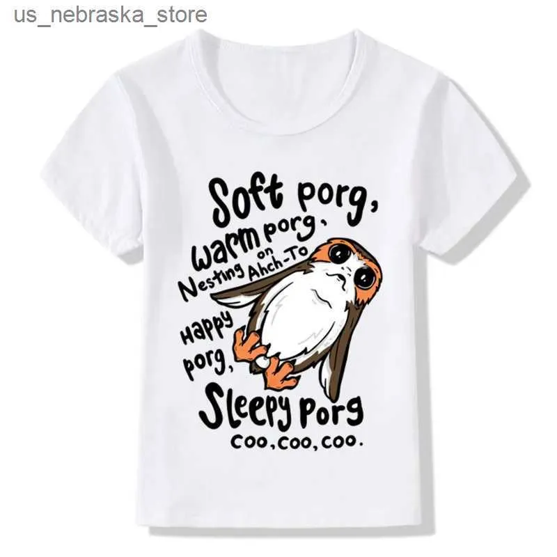 Футболки модная карманная дизайн porg Fun Childrens Fortry For-Fit Childrens War Star Casual футболка для мальчиков и девочек Top Teenagers HKP547 Q240418