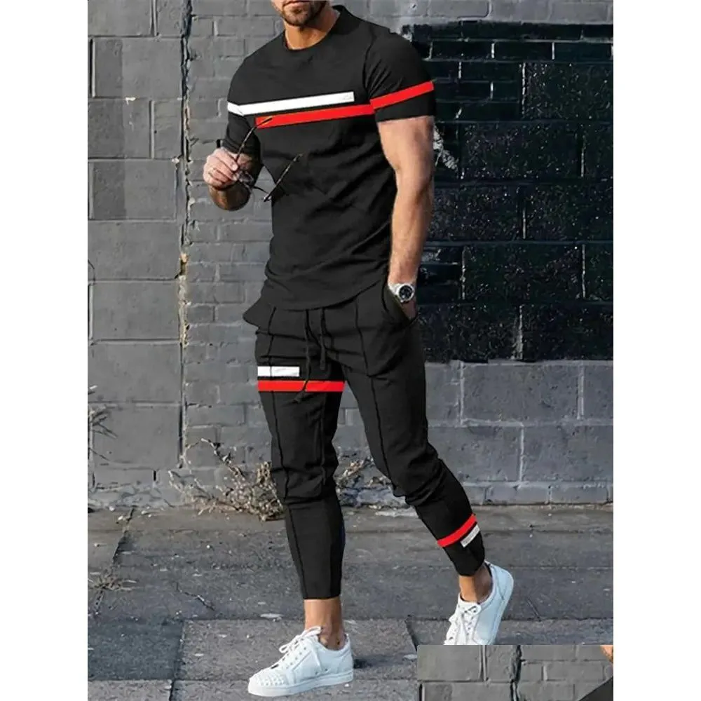 Tracksuits voor heren heren broek tracksuit 2 -delige sets zomer sportkleding tops tees shirt mouw t shirtlong zweetwedstrijden oversized heren c dhmy1