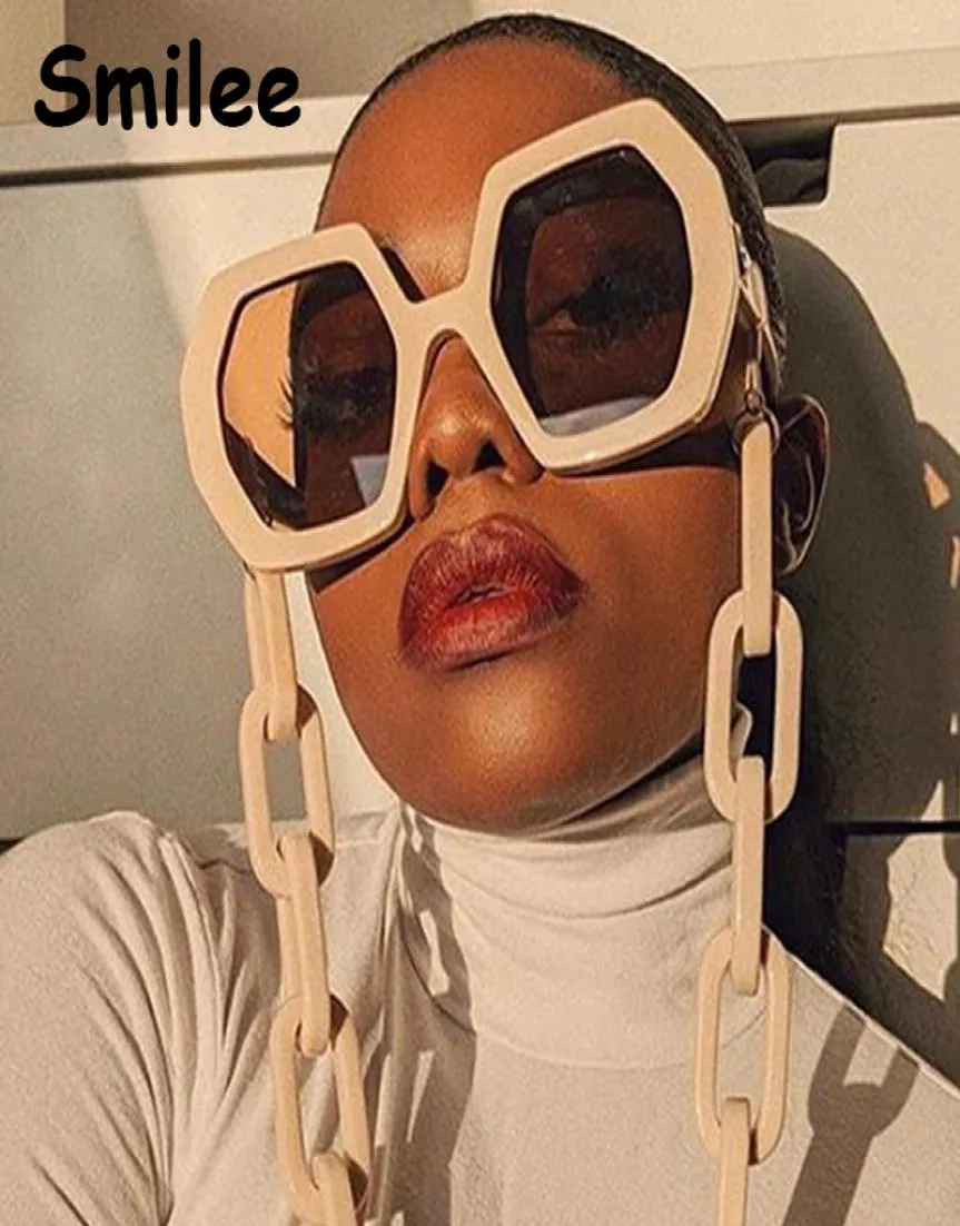 Super Cool White Oversized Sunglasses Men Hexagon Shaped Big Chain Sun Glasses Women Milan Fashion Show Eyewear 2020 Punk5152719