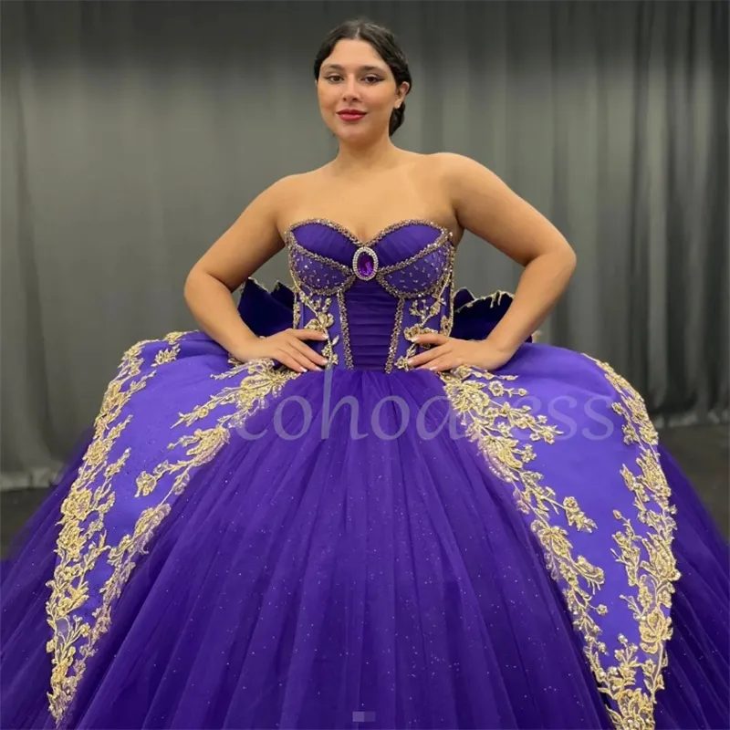 Gorgeous Purple Quinceanera Dresses With Gold Lace... From Cohodress,  $161.54 | DHgate.Com