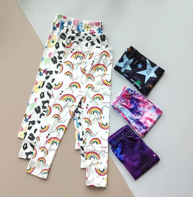 Kids Leggings For Girls Summer Rainbow Print Pencil Pants Casual Floral Children Skinny Trousers 2 To 9 Years5140573