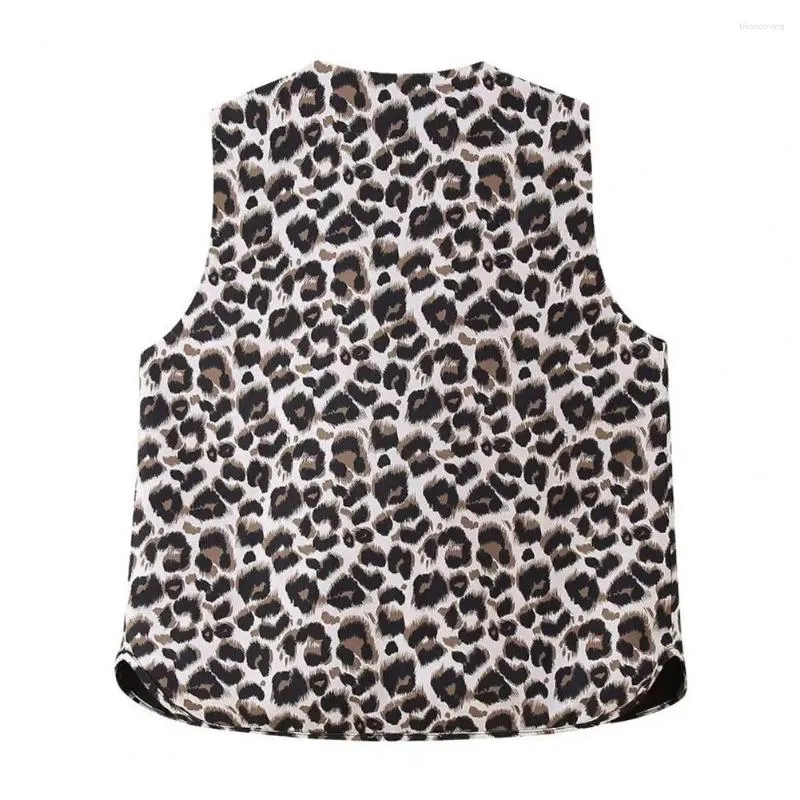 Pantalones de mujeres con cuello en V casual Juego de chaleco de cordón con estampado de leopardo