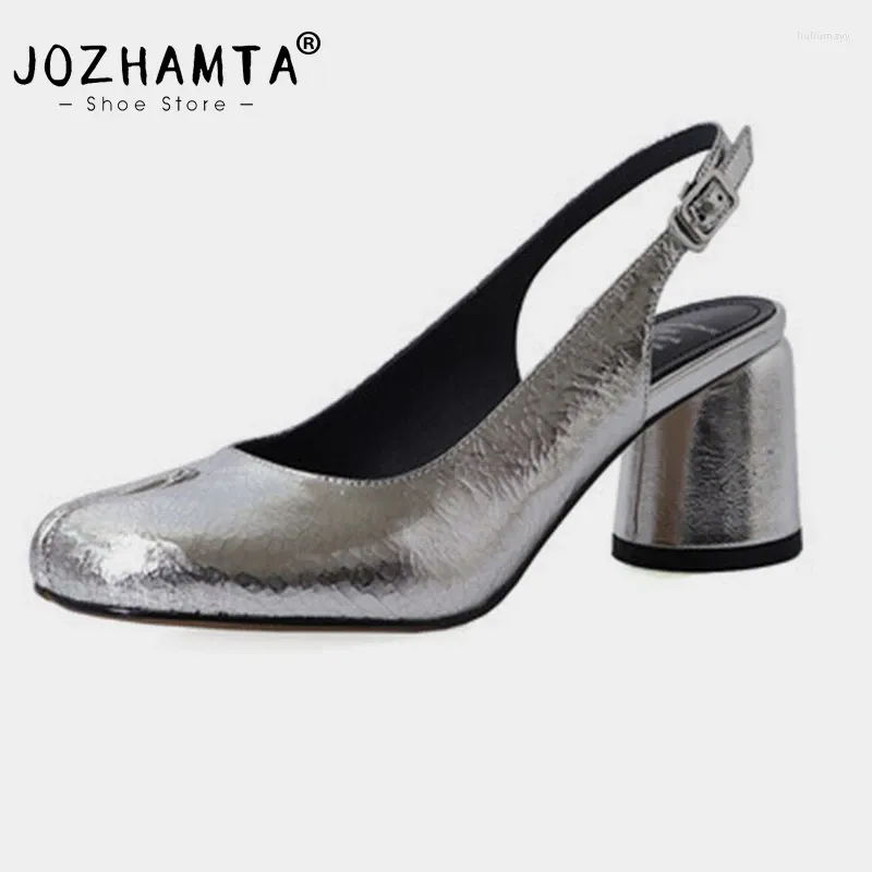 Sandals Jozhamta Taille 34-40 Femmes Slingback Real Le cuir boucle sangle hauts High Heels 2024 Fashion Close Tone Office Dame Robe