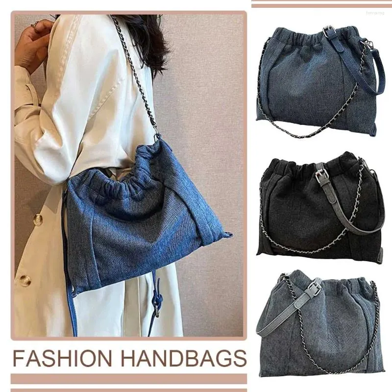 Bolsa de crossbody de jeans de jeans de cordão de grande capacidade, com hobo de grande capacidade com bolsa de bolsa de bolsa de moda de pulseira ajustável para mulheres