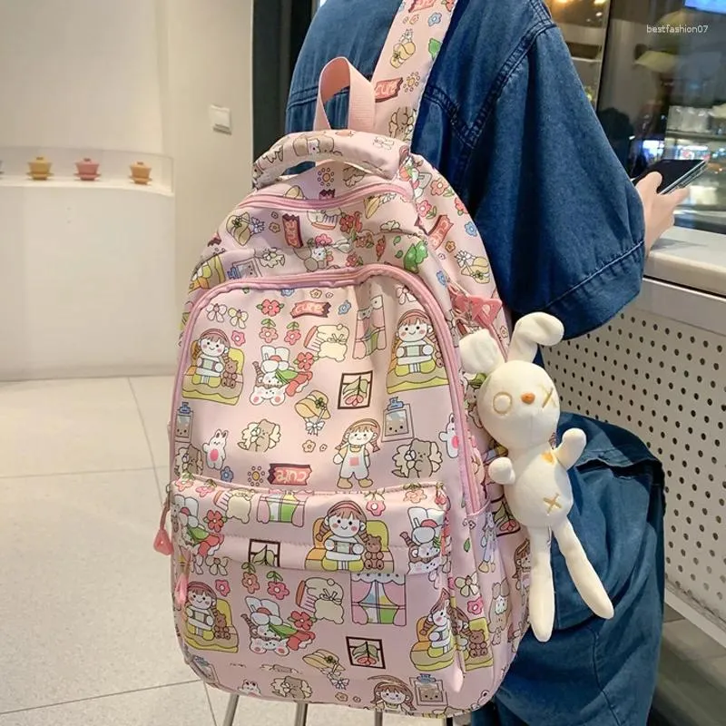 Backpack Female Cartoon Print Book Bag Fashion Women Cute Leisure School Girl Boy Graffiti Laptop Lady Travel College Trendy