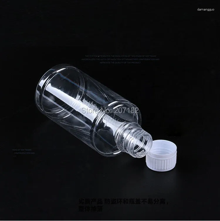 Lagringsflaskor 100 st 250 ml Pet Liquid With Scale Bottle Plast Packing Bottle --- Ttransparent färgsäkerhetsskruvkapp