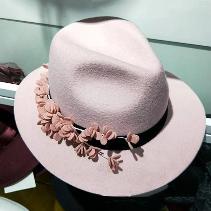 Bérets Autumn et hiver Fedora Hat Fedora Ten Mile Peach Blossom Top Laine Jazz épais décontracté