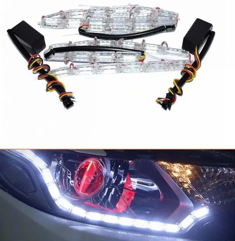 Universal 16LED Car Flexible White Yellow Switchback LED Strip Light for Headlight Dual Color DRL Turn Signal ZZ