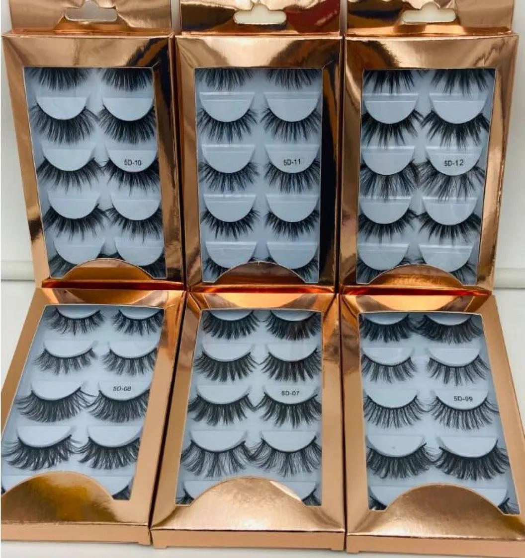 2020 nyaste 5 par 5D Mink False Eyelashes Set Rose Gold Packaging Box Handgjorda återanvändbara falska fransar Eye Makeup Accessories Drop 6255571