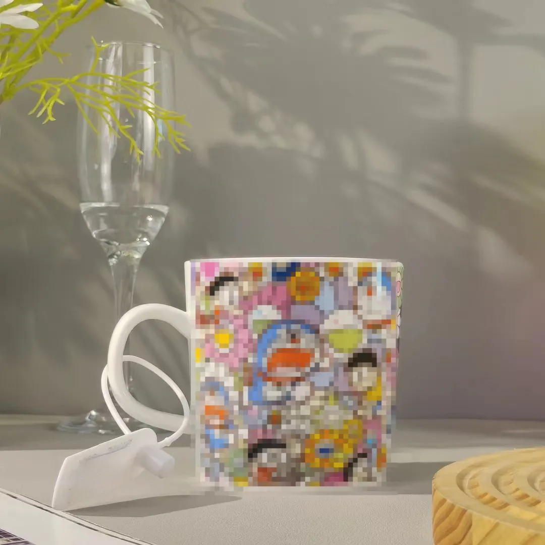 Designer Mugs Cartoon Figure and Flowers Ceramic Mug Creative Niche Café Basse